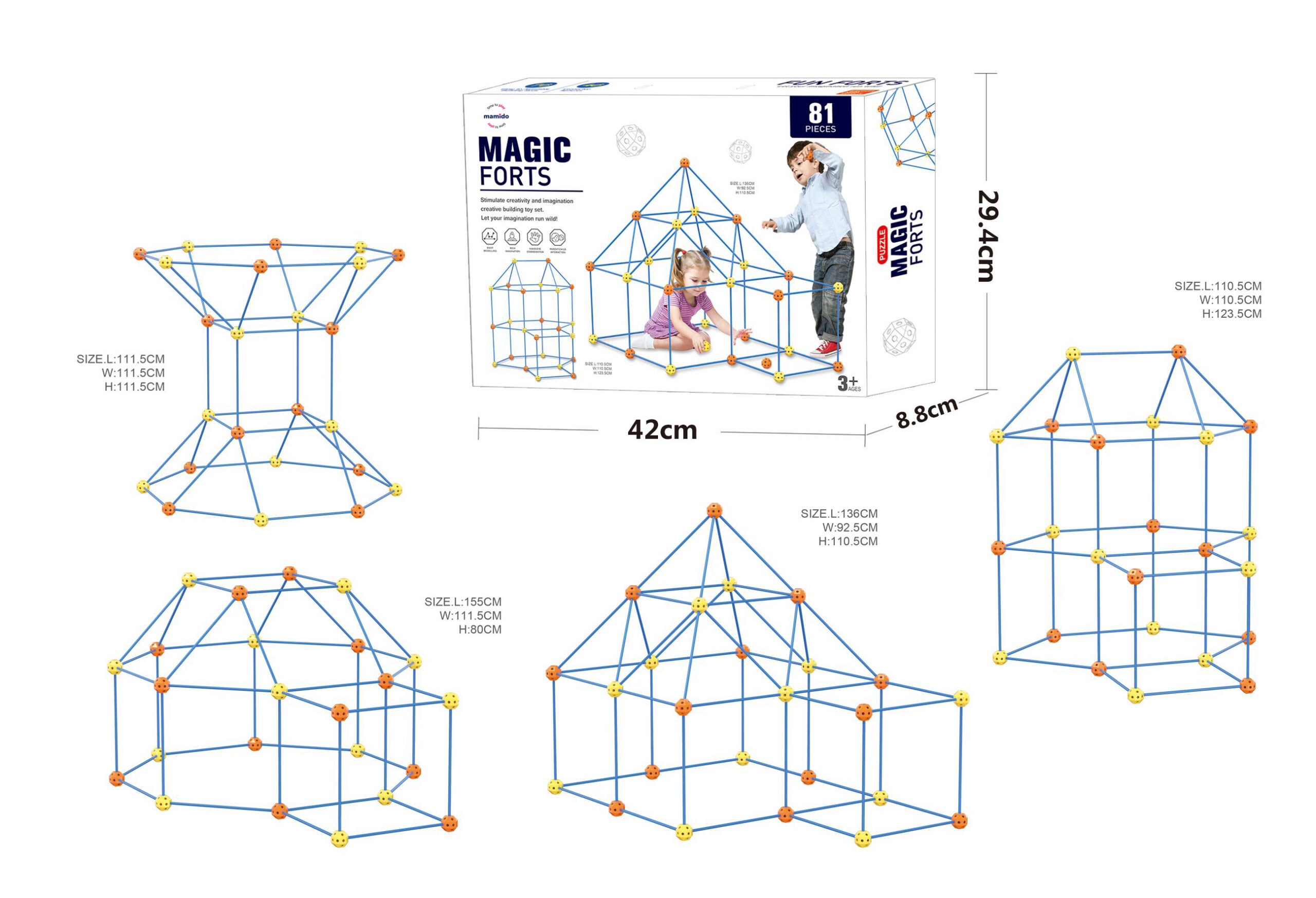 Mamido Magic forts Konstrukční stavebnice velké slámky a spojky 81 dílů