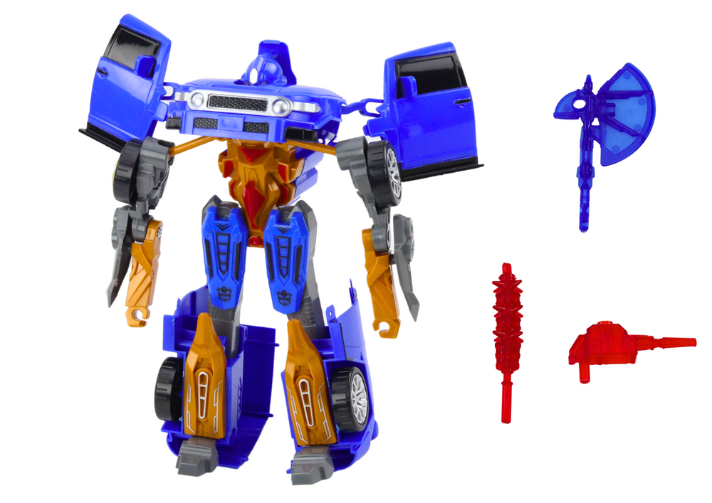 Robotické auto Transformers 2v1 s příslušenstvím a zbraněmi modré - Obrázek 2