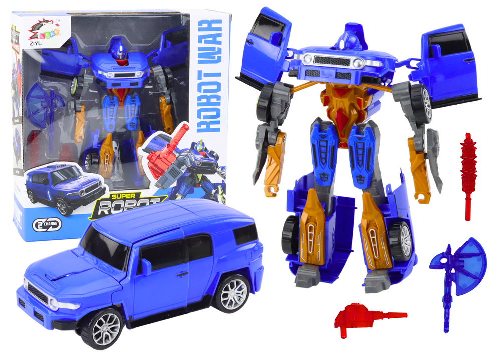 Robotické auto Transformers 2v1 s příslušenstvím a zbraněmi modré
