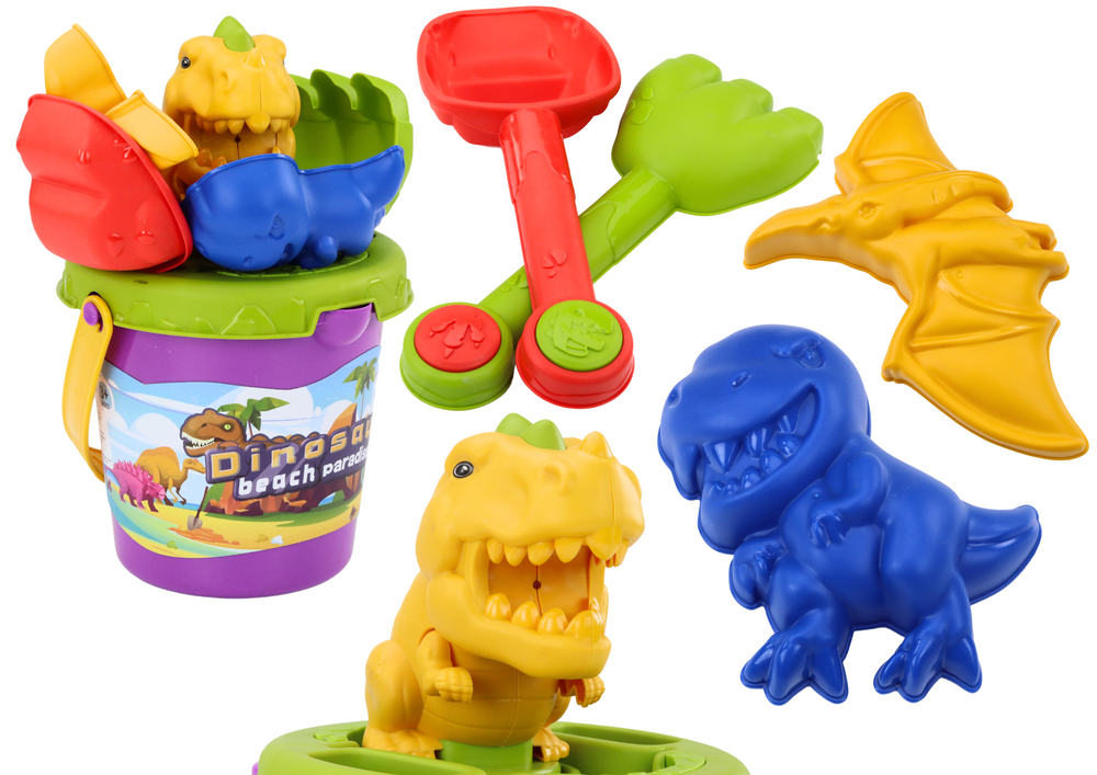 Sada na písek kýbl lopatka hrábě formičky dinosauři